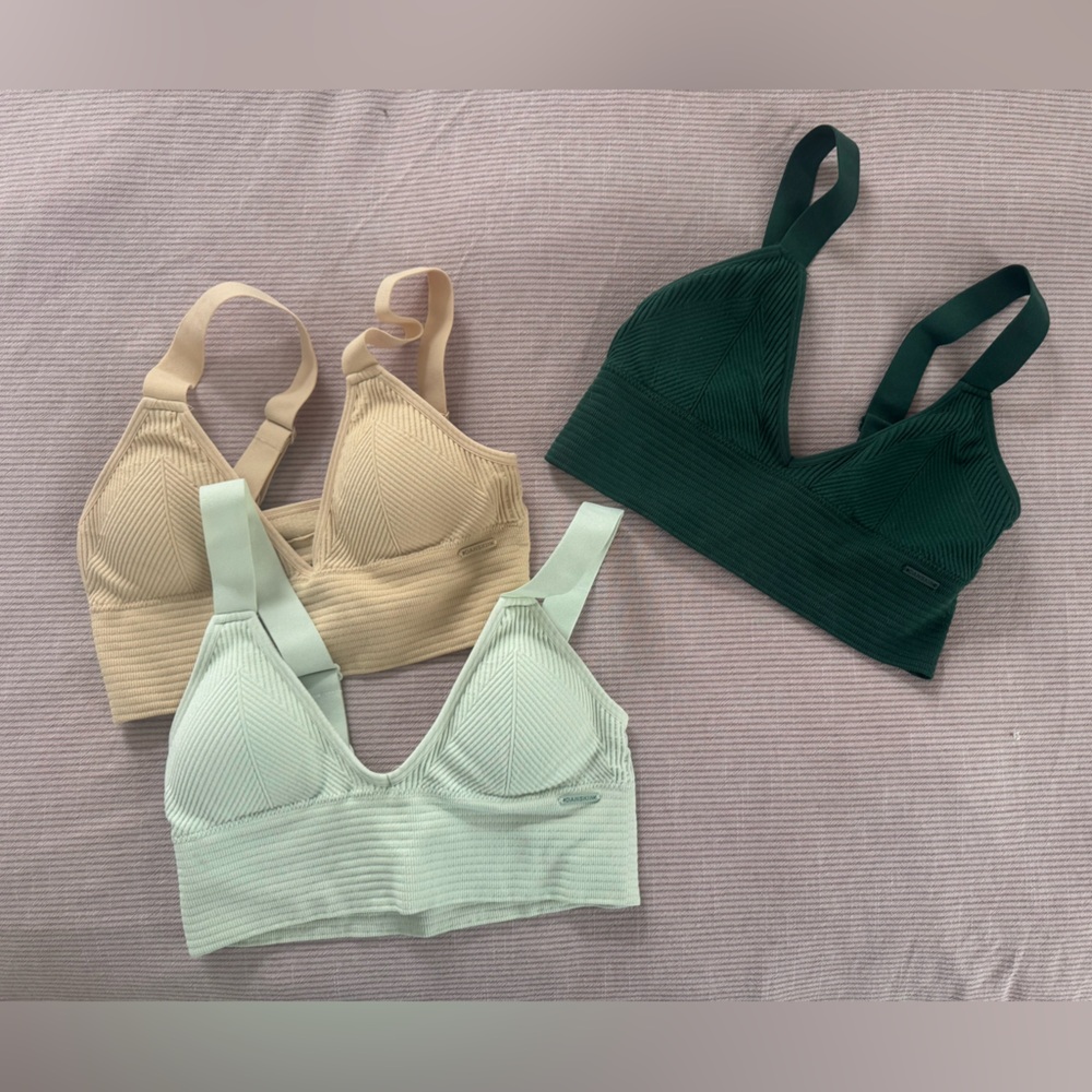 Danskin Seamless Ribbed Bralette Set - Green, Mint, Tan